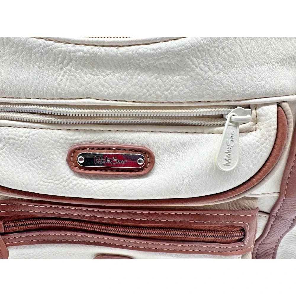 MultiSac Women Shoulder Bag Beige Brown Faux Leather Large Tote Zip Pockets